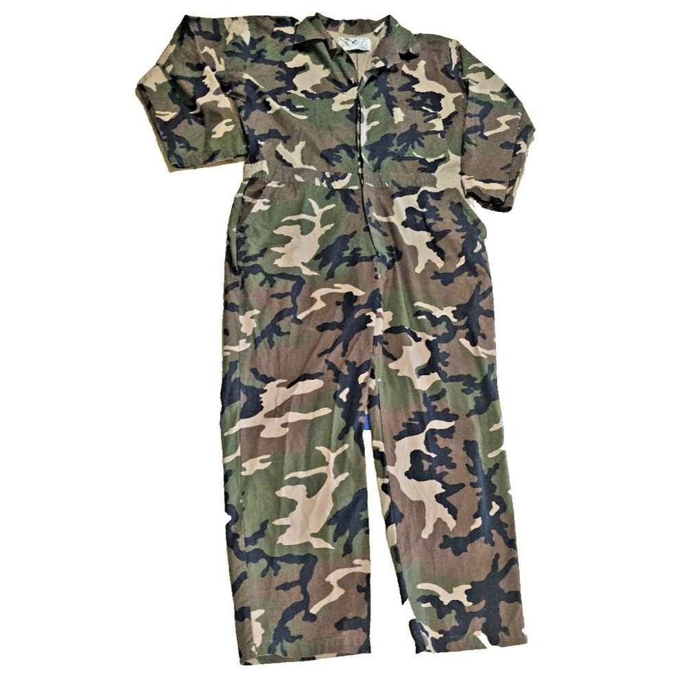 Vintage Duck Bay Coveralls Mens Large Camo 80s Hunting Gear Unlined L woodland